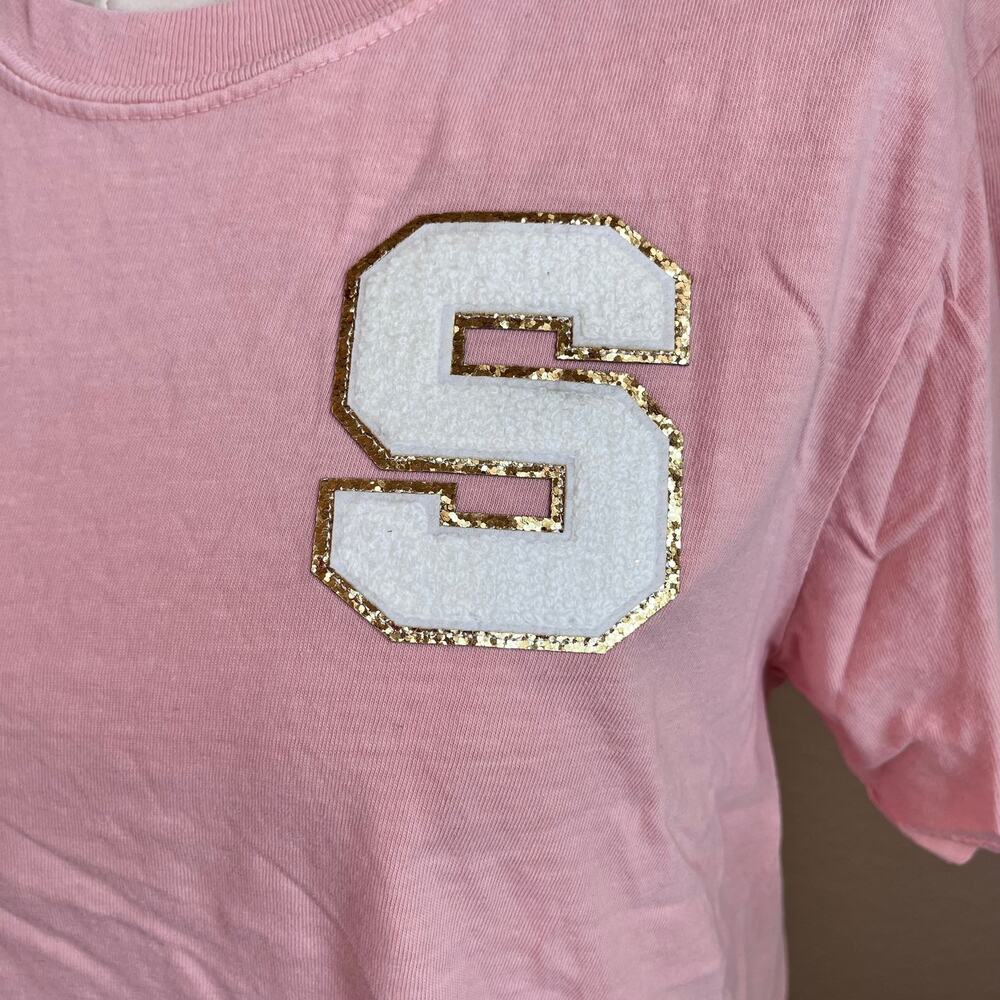 Comfort Colors Chenille Letter S blush pink cotton Tshirt Womens small NEW - Picture 2 of 6